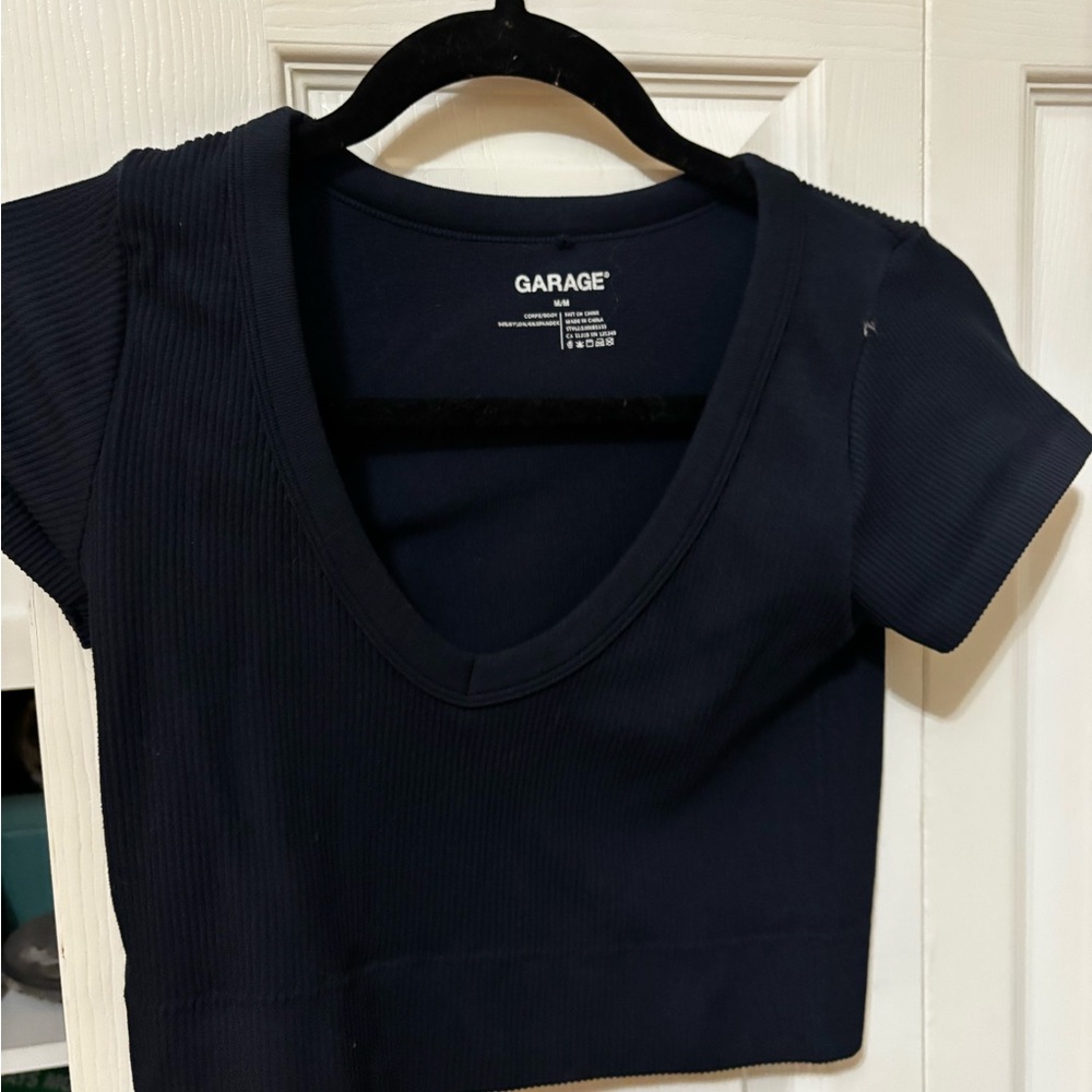 Garage Black Fitted Crop T-Shirt